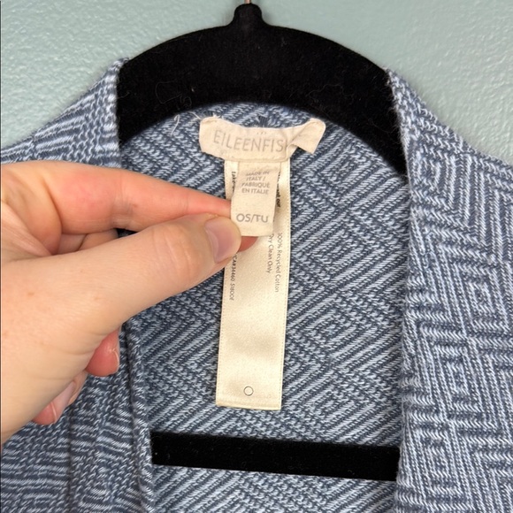 Eileen Fisher Poncho Cape Wrap Women’s Cotton Fringe Blue Striped One Size - Picture 8 of 9